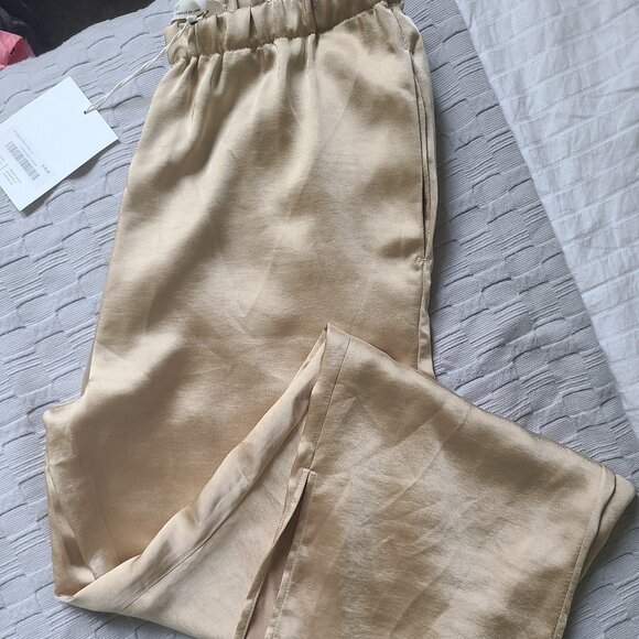 Gold satin pant with side slit, XS, Oak + Fort - Picture 1 of 4
